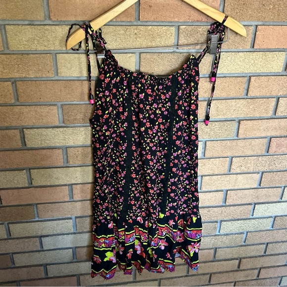 NWT Maaji Black Floral Viscose Short Flowy Mini Dress Size Medium - Picture 3 of 7